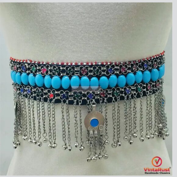 Handmade Kuchi Belt: Turquoise Stones, Bells, Boho Belly Dance Jewelry main image 11